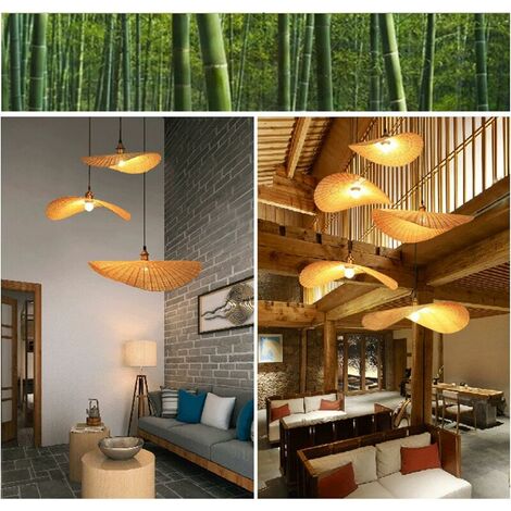 Bamboo Rattan Pendant Light Woven Loft Country Chandelier Hat Hanging Lamp Height Adjustable Bedroom Lighting Lighting Pendant Light Study Room Living Room Cafe Decorative Ceiling Light,Ø40cm [Class