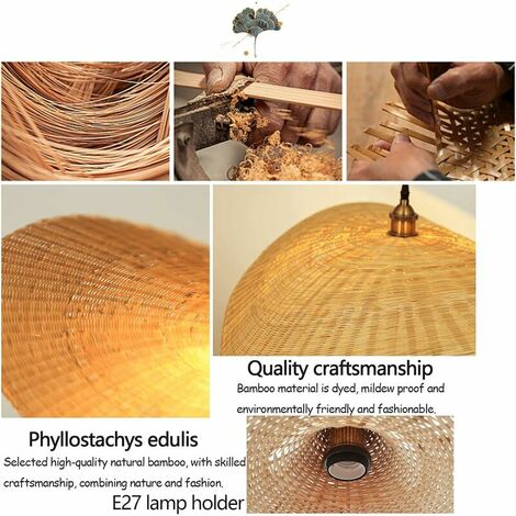 Bamboo Rattan Pendant Light Woven Loft Country Chandelier Hat Hanging Lamp Height Adjustable Bedroom Lighting Lighting Pendant Light Study Room Living Room Cafe Decorative Ceiling Light,Ø40cm [Class