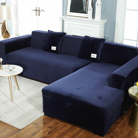 Corner Sofa Cover with Armrests Sofa Cover Stretch L-Shaped Protective Sofa (L-Shaped Corner Sofa, Please Buy Two Pieces)-Navy Single 90-140cm