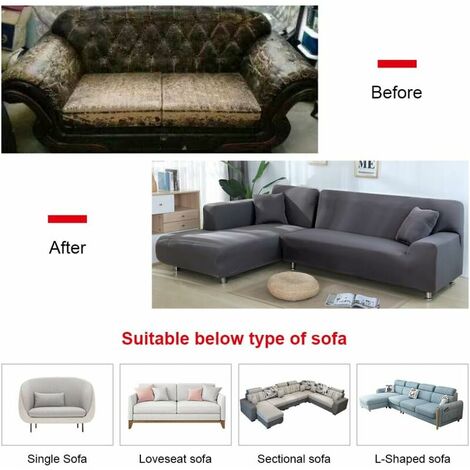 Corner Sofa Cover with Armrests Sofa Cover Stretch L-Shaped Protective Sofa (L-Shaped Corner Sofa, Please Buy Two Pieces)-Navy Single 90-140cm