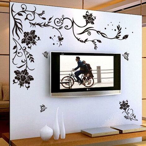 XXL flower wall sticker tendril black vine wall sticker butterflies wall sticker wall sticker living room bedroom decoration (1/5)