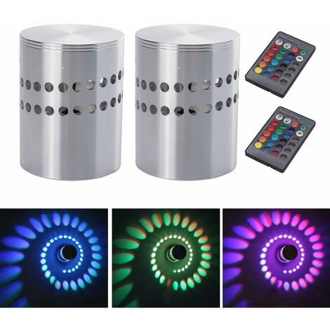 2Pcs 3W Indoor Wall Light Aluminum LED RGB Spiral Lamp Colorful Dimmable Light with Remote Control LED Downlight Modern Decoration Wall Spotlights for Corridor Bedroom Veranda Hotel