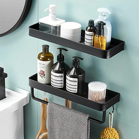 No Drilling Shower Shelf for Shower Rail - Bathroom Organizer Holder for Shampoo Black 40cm (1/5)