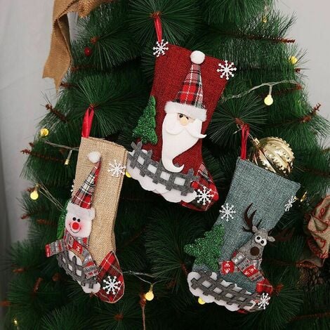 Christmas Socks Christmas Stocking Christmas Stocking Santa Gift Hanging Bag for Christmas Tree Decoration 3 Pieces