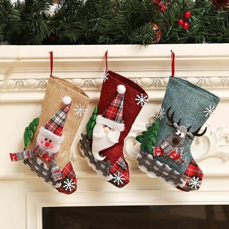 Christmas Socks Christmas Stocking Christmas Stocking Santa Gift Hanging Bag for Christmas Tree Decoration 3 Pieces