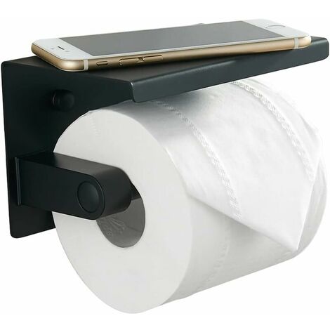 Black Toilet Paper Holder, 304 Stainless Steel Toilet Roll Holder with Phone Shelf, Wall Mounted Toilet Paper Holder for Bathroom and Kitchen