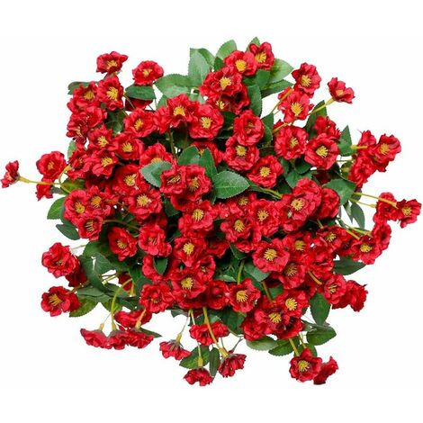Artificial Small Rose Wild Flowers Fake Flower Bouquet Outdoor Silk Floral Indoor Outdoor Hanging Planter Home Kitchen Office Wedding Garden Decor 3pcs (Red) (1/5)