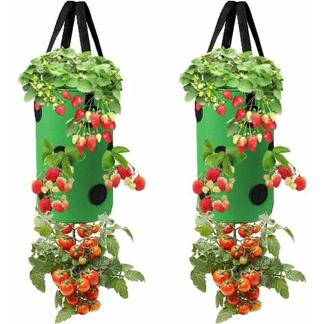 Pieces Upside Down Planting Bag, Hanging Strawberry Planter Upside Down Planter Gardens Strawberry Bare Root Plant Bag Garden Vegetable Planting Bags with Holes for Planting