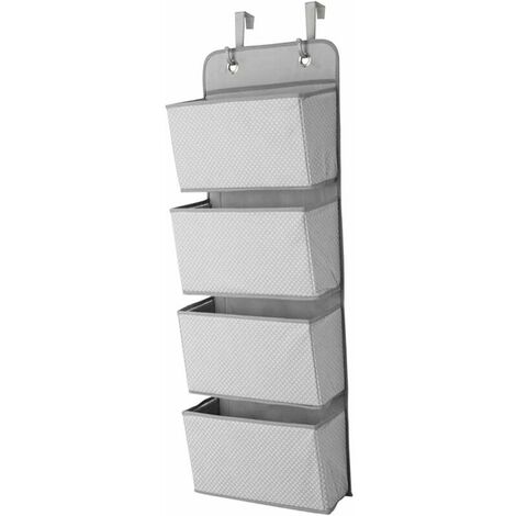Hanging organizer with 4 pockets, fabric wall rack / door storage for toys, purses and towels, gray (1/4)