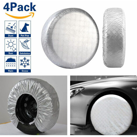 Tire Cover Set of 4, Tire Aluminum Film Waterproof Sun Protection Cover, Suitable for 19" to 22" Tire Diameter, for RV Travel Trailer SUV,Silver (1/4)
