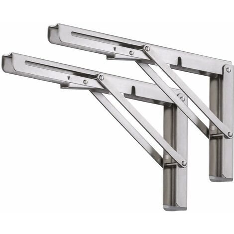 Folding Bracket Shelf Brackets, Set of 2 Pcs Stainless Steel Folding Shelf Bracket, Wall Folding Bracket - Retractable Bracket with Screws - 350mm x 175mm - (14 Inch) Silver