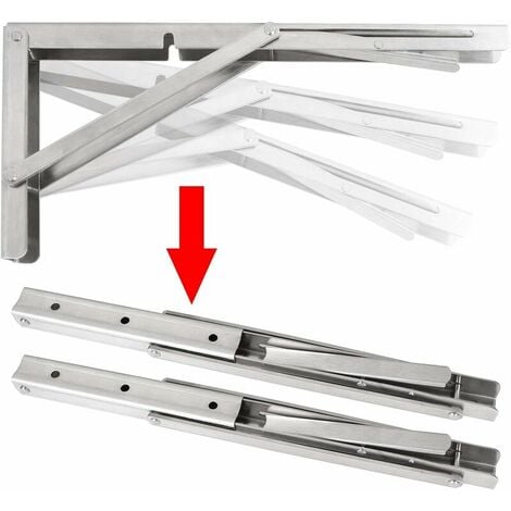 Folding Bracket Shelf Brackets, Set of 2 Pcs Stainless Steel Folding Shelf Bracket, Wall Folding Bracket - Retractable Bracket with Screws - 350mm x 175mm - (14 Inch) Silver