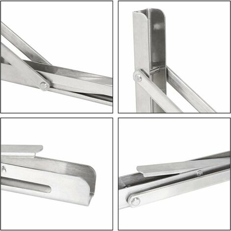 Folding Bracket Shelf Brackets, Set of 2 Pcs Stainless Steel Folding Shelf Bracket, Wall Folding Bracket - Retractable Bracket with Screws - 350mm x 175mm - (14 Inch) Silver