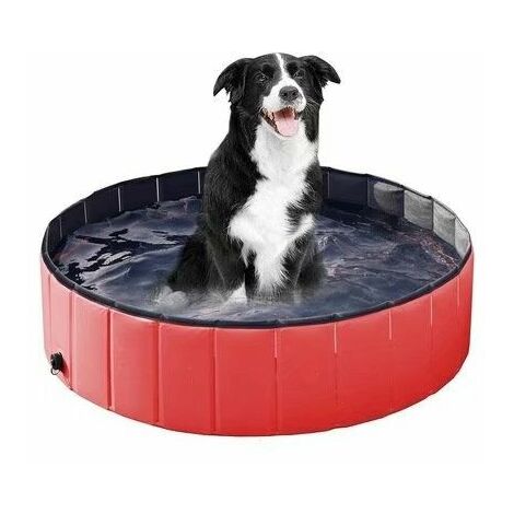 Dog pool with drain valve, foldable dog pool Cat pool Paddling pool Dog pool Dog bath PVC non-slip, wear-resistant, for children The dog cat 80  20cm Black + Red