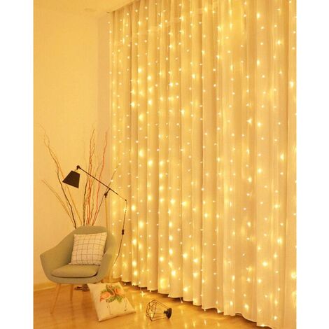 Curtain Lights, 3M 3M Curtain String Lights 300 LED USB Curtain Light Indoor 8 Modes Remote Control Timer Deco for Wedding Patio Curtain Waterproof Christmas Party Room Decoration [Energy Class A +++ (1/5)