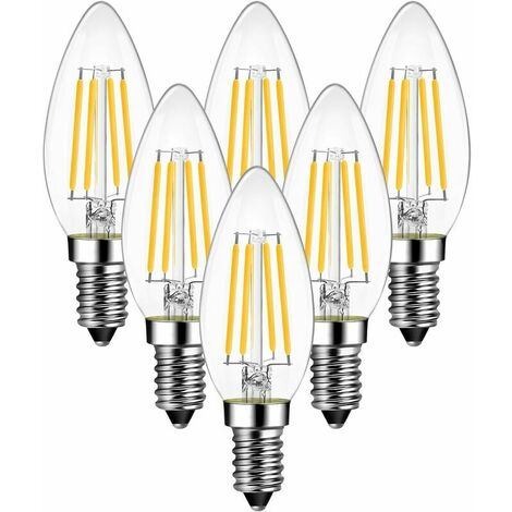 6W E14 LED Candle Filament Bulbs 60W Equivalent, Small Edison Screw Candle Bulb,806lm, C35 Led E14 Screw SES Candle LED Bulb,Warm White 2700K,Non-Dimmable (6 Pack) (1/5)