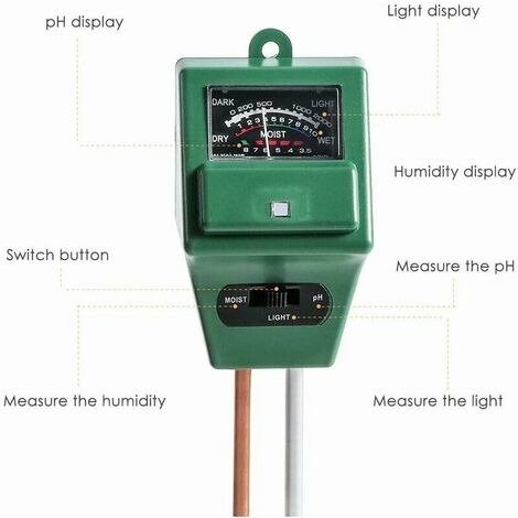 Digital pH Soil Tester, -in pH Sunlight Humidity Sensor Probe Meter Soil PH Test Kits Test function for home and garden, plants, farm, indoor / outdoor use. (-in soil PH meter)