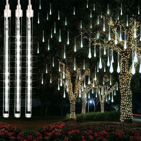 Meteor Waterproof LED Shower String Lights 192 LEDs 30cm 8 Tubes Outdoor Christmas Raindrops Cascading for Wedding Party Garden Christmas Tree Holiday White (1/5)