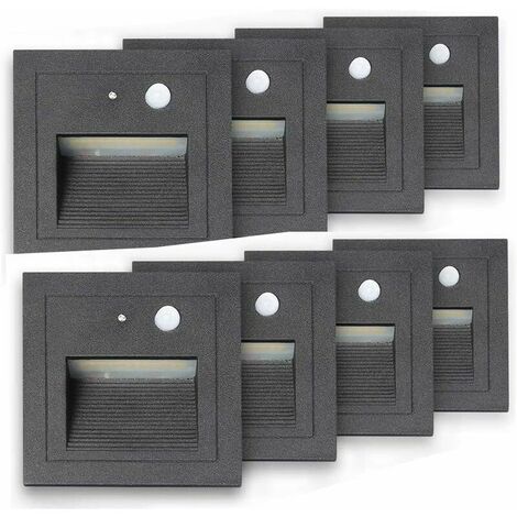 8 LED Recessed Wall Light 3W Wall Sconce Stair Step Light Lamp Motion Sensor Floor Recessed Light Staircase Light Hall Lamp 2800K Warm White