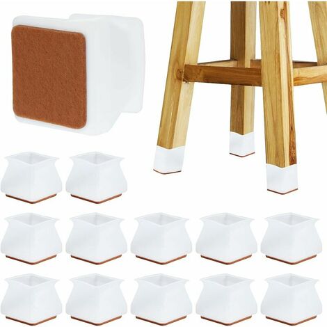 32 pieces of square silicone chair leg floor protection pad with felt pad non-slip furniture leg caps to prevent scratches and noise, suitable for chair legs 30-45 mm (white)