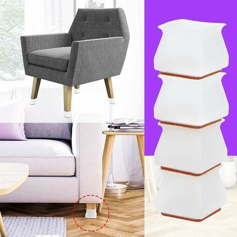 32 pieces of square silicone chair leg floor protection pad with felt pad non-slip furniture leg caps to prevent scratches and noise, suitable for chair legs 30-45 mm (white)