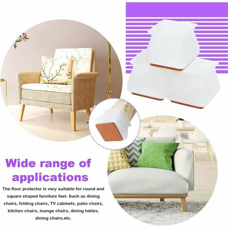 32 pieces of square silicone chair leg floor protection pad with felt pad non-slip furniture leg caps to prevent scratches and noise, suitable for chair legs 30-45 mm (white)