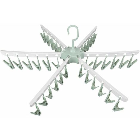 Foldable Clothes Rack Socks Gloves, Clothes Dryer, 36-Clips Clothes Pegs Plastic Hanger for Underwear Socks Gloves. (Green) (1/5)