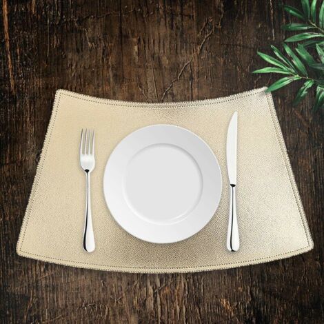 Set of 2 Faux Leather Placemats 50×30cm Stain Resistant Anti-Slip Waterproof Washable Golden Color