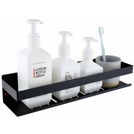 Self Adhesive Shower Caddy, No Drilling Bathroom Shelf SUS304 Stainless Steel Adhesive Shower Caddy, Matte Black 40CM (1/5)