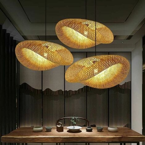 Pendant Lamp Vintage Weaving Pendant Lamp Bamboo And Natural Rattan Woven Hanging Lamp Creative Nostalgic Adjustable E27 Bamboo Hanging Lamps Tea Chandelier Bedroom Living Room Cafe 40CM