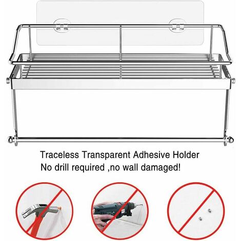Kitchen roll holder Toilet roll holder with shelf Wallpaper roll holder for kitchen, toilet, bathroom, sticker without drilling, in stainless steel (holder with shelf)