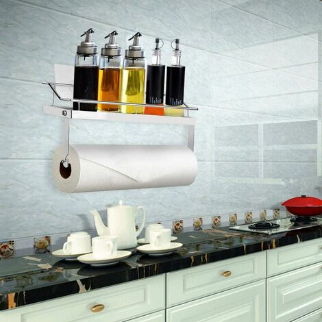 Kitchen roll holder Toilet roll holder with shelf Wallpaper roll holder for kitchen, toilet, bathroom, sticker without drilling, in stainless steel (holder with shelf)