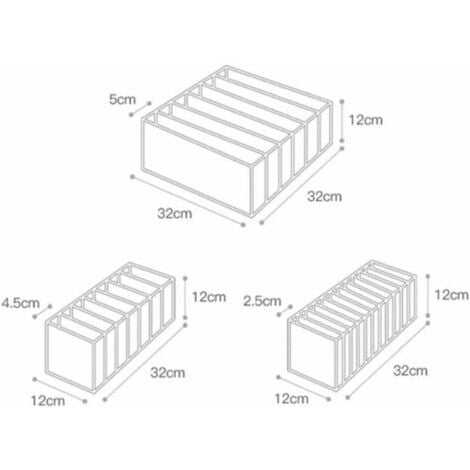 Underwear Drawer Organiser Foldable Clothes Drawer Organisers High Capacity Nylon Underwear Storage Box with 6 7 11 lattice Compartments for underwear Socks Neckties Scarves Handkerchiefs (White)