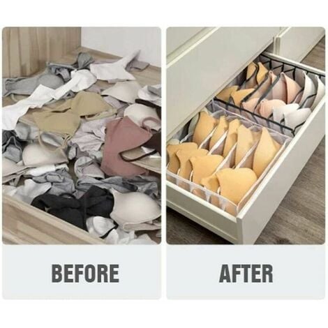 Underwear Drawer Organiser Foldable Clothes Drawer Organisers High Capacity Nylon Underwear Storage Box with 6 7 11 lattice Compartments for underwear Socks Neckties Scarves Handkerchiefs (White)