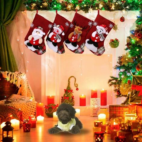 Christmas Stockings, 4 Pack Christmas Gift Bag Decoration Gift Bear, Snowmen, Moose and Santa Claus Ornament, Christmas Stocking Christmas Stocking Christmas Boot Bag Gift Hanging Candy