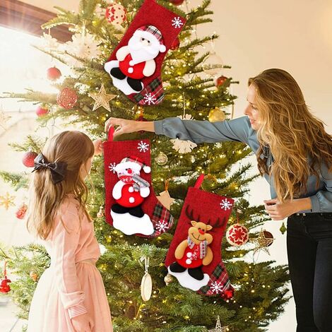 Christmas Stockings, 4 Pack Christmas Gift Bag Decoration Gift Bear, Snowmen, Moose and Santa Claus Ornament, Christmas Stocking Christmas Stocking Christmas Boot Bag Gift Hanging Candy