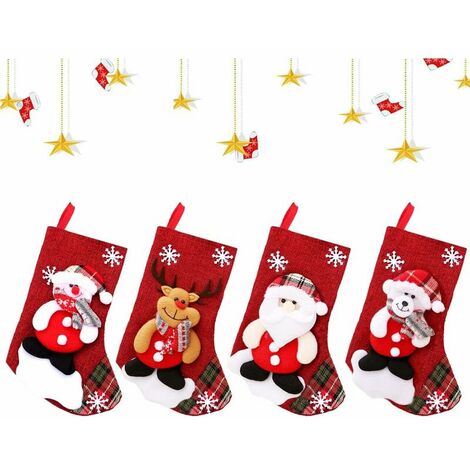 Christmas Stockings, 4 Pack Christmas Gift Bag Decoration Gift Bear, Snowmen, Moose and Santa Claus Ornament, Christmas Stocking Christmas Stocking Christmas Boot Bag Gift Hanging Candy