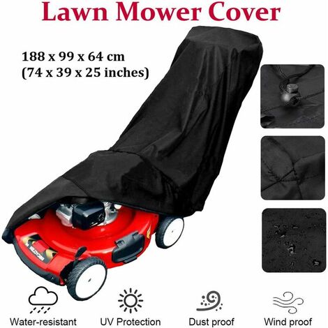 Lawn Mower Cover, 190T Lawn Mower Cover with Drawstring and Storage Bag for Outdoor / Indoor, Waterproof, Dustproof, Anti-UV, 187.96 99 63.5cm (1/5)