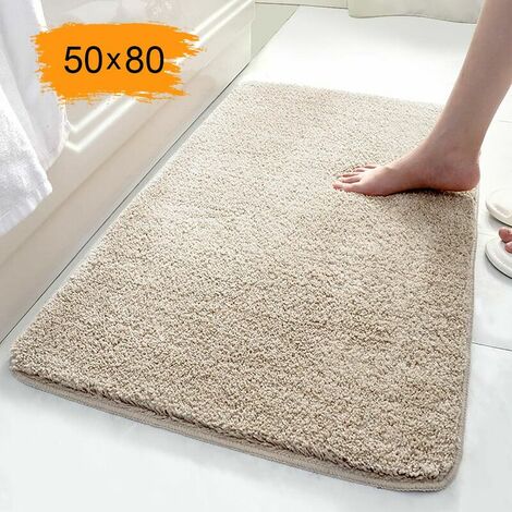 Bath mat, 50X80cm bathroom mat bath mat beige non-slip bath mat, soft and fluffy textile, washable TPR material on the underside, bath mat for bathroom bedrooms