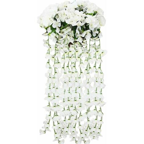 Artificial violet wall hanging flower rattan window sill balcony hanging decoration artificial flower decoration 2PCS hanging flower artificial violet flower wall wisteria basket hanging garland White (1/5)