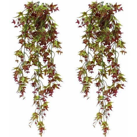 Set of 2 Artificial Ivy Vine Plants Fake Ivy Hanging Home Office Outdoor Indoor Decor Red (1/5)