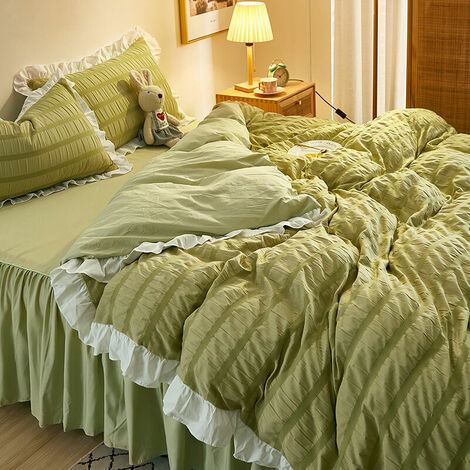 Duvet Cover 200x230cm + 2 Pillowcases 48x74cm 4pcs Teen Girl Adult Reversible Bedding Set With Zipper(Bed Skirts 150200cm) Green (1/5)