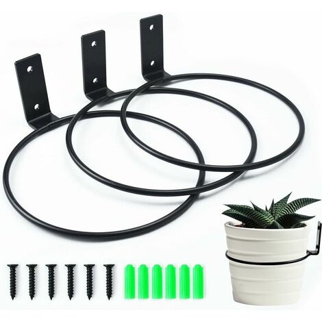 6 inch Flower Pot Holder Ring Wall Mounted，Hanging Plant Stand Heavy Duty Metal 3 Pack for Outdoor/Indoor Home Decoration，Black