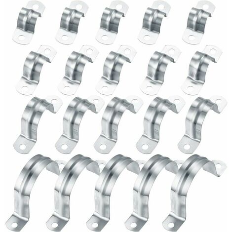 20 Pcs Pipe Strap Clamp, 304 Stainless Steel Saddle Clip, U Shaped Pipe Clamp, Tube Strap, Two Hole Tension Clips, Hose Clam Clips, M16 width 18mm (1/5)