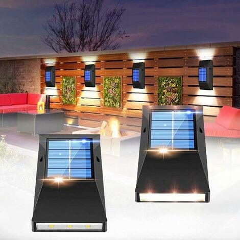Solar fence lights, 4 pieces of solar lights outdoor garden fences, solar wall lights are used outdoors for terraces, fences, yards, gardens, garages, stairs, gates, white light