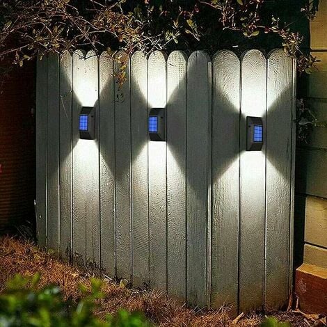 Solar fence lights, 4 pieces of solar lights outdoor garden fences, solar wall lights are used outdoors for terraces, fences, yards, gardens, garages, stairs, gates, white light