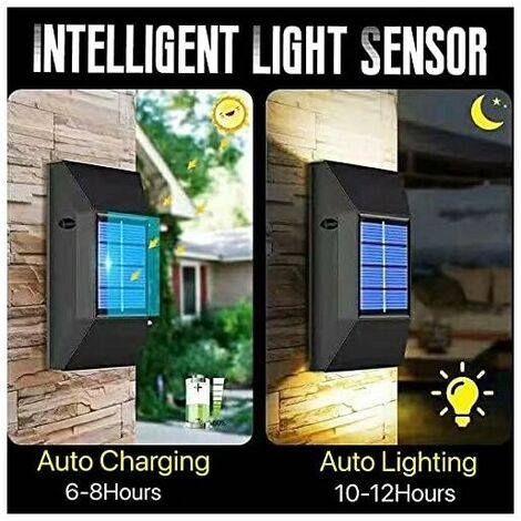 Solar fence lights, 4 pieces of solar lights outdoor garden fences, solar wall lights are used outdoors for terraces, fences, yards, gardens, garages, stairs, gates, white light
