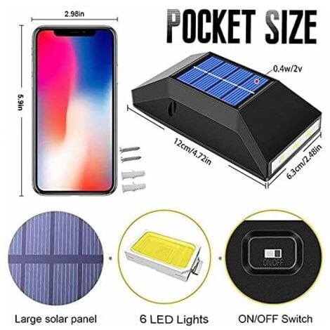 Solar fence lights, 4 pieces of solar lights outdoor garden fences, solar wall lights are used outdoors for terraces, fences, yards, gardens, garages, stairs, gates, white light