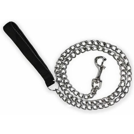 Dog Leash Chain (120cm) Steel Metal Dog Leash Solid PU Leather Handle - M (1/5)