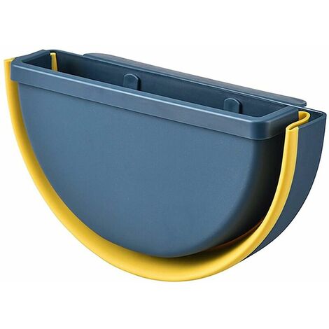 Multifunctional Hanging Foldable Kitchen Trash Can Semi-circular Garbage Bins Wall-Mounted Trash Can for Car Home Office Navy Blue